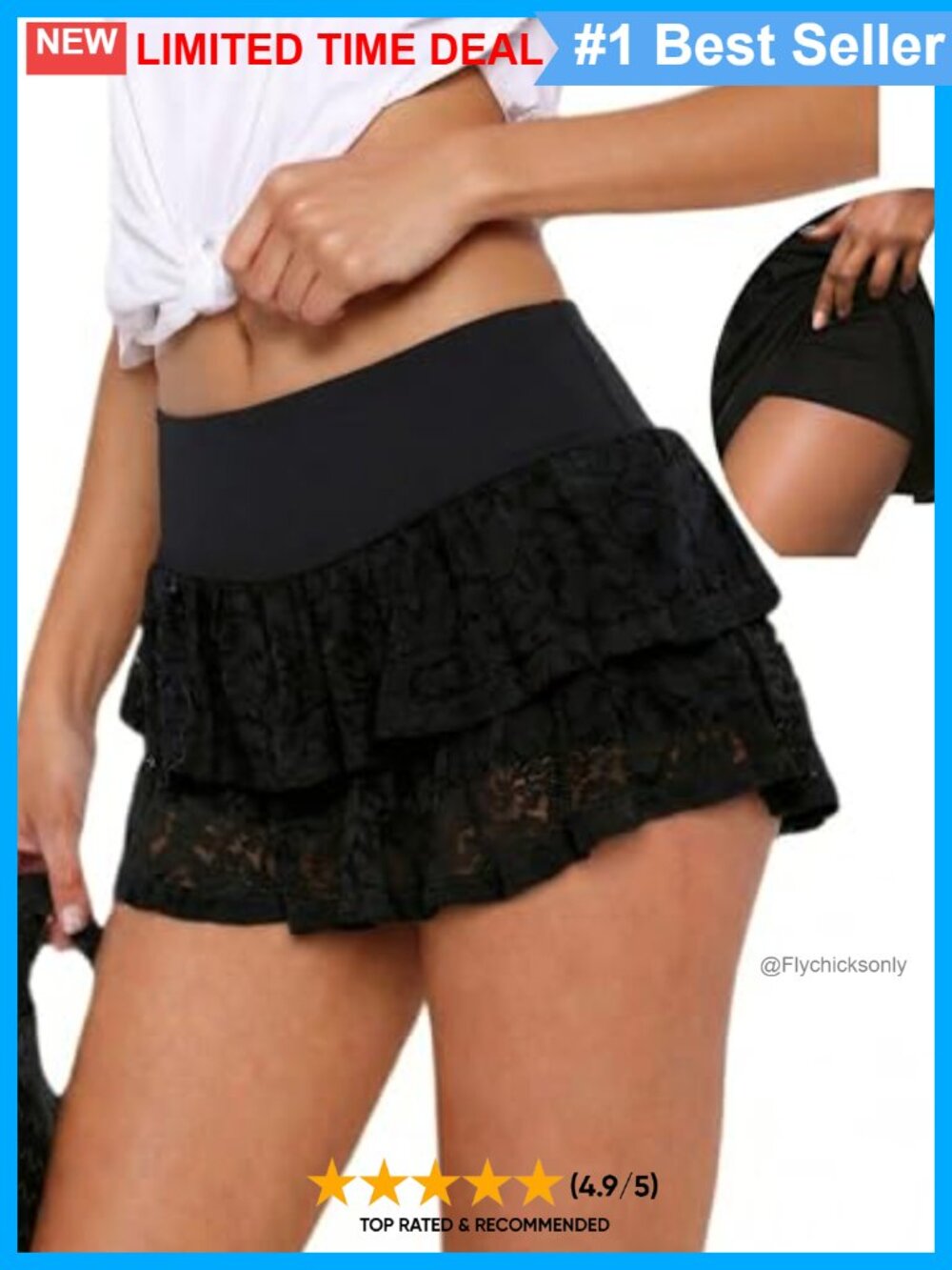Layered Ruffle Lace Skort Mini Skirt with Built-In Shorts Tiered Floral